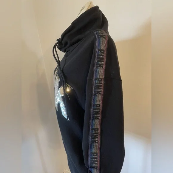 VICTORIAS SECRET PINK COWL NECK PULLOVER HOODIE FASHION SHOW 2018 RAINBOW SEQUIN - Picture 4 of 4